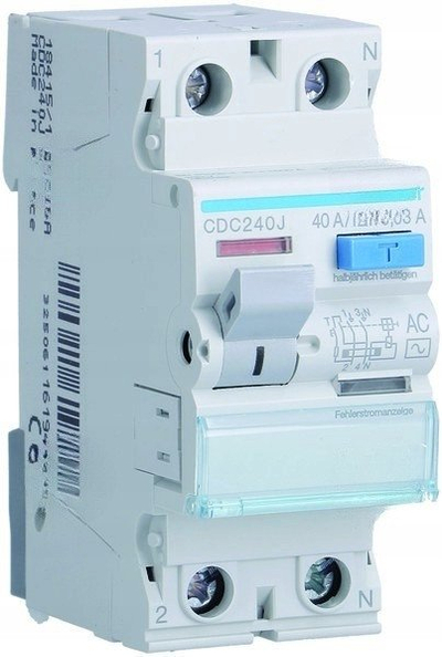 Ndërprerës diferencial Hager CD240K, 2P, 40A 30mA, gri