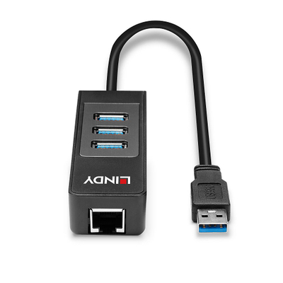 USB hub Lindy LY-43176, 3 porta USB 3.0, Gigabit Ethernet, i zi