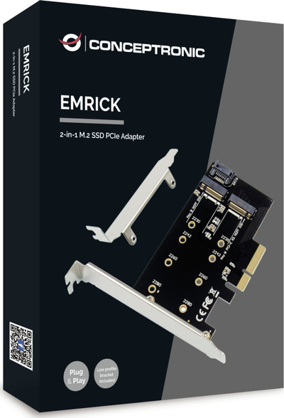 Adaptor PCIe për SSD M.2 NVMe Conceptronic EMRICK, PCIe 3.0 x4, i zi