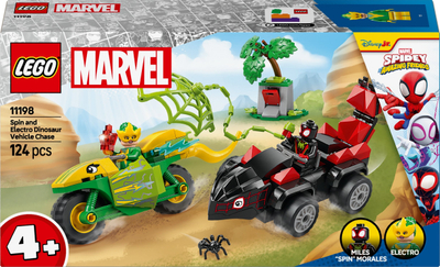 Set LEGO Spin and Electro Dinosaur Vehicle Chase, figura, makinë dhe dino ndërtues, shumëngjyrësh
