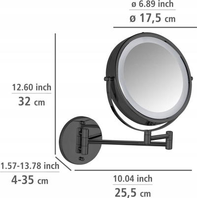 Pasqyrë muri me LED WENKO Power Loc Lumi Black, zmadhim 5x, e zezë