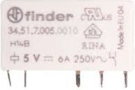 Relé elektromagnetik Finder 34.51.7.005.0010, 1P 6A, 5V DC, për pllakë qarku