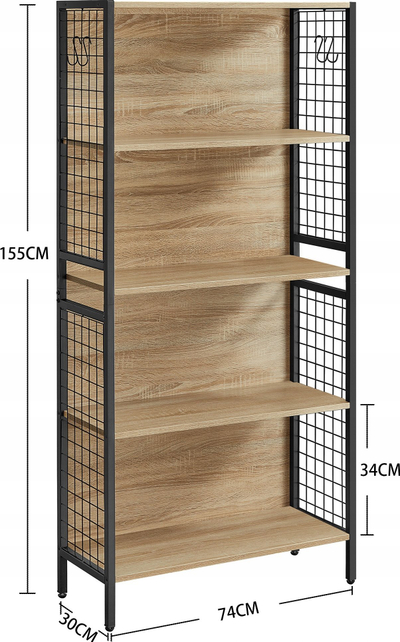 Raft librash Oskar Sonoma LBC023B11, 4 rafte, skelet çeliku, sonoma