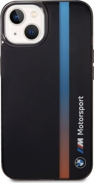 Këllëf telefoni BMW Motorsport Tricolor për iPhone 14, transparent, i zi