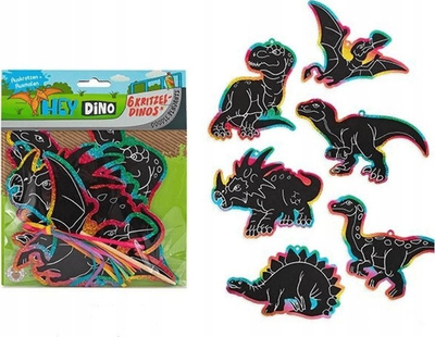 Set kreativ për vizatim Trendhaus Scratch Art Hey Dino, fletë me dinosaurë, shumëngjyrësh