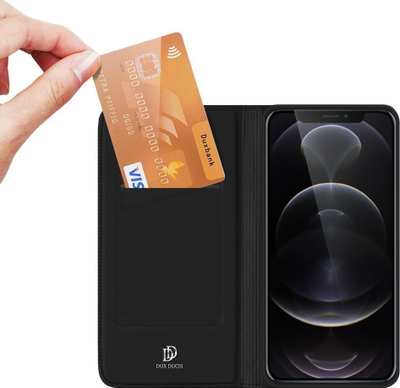 Mbulesë portofol Dux Ducis Skin Pro për iPhone 13 Pro, lëkurë ekologjike, me kapak magnetik, e zezë