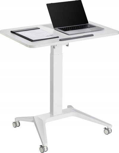 Tavolinë me rrota për laptop Maclean MC-453W, ngritje pneumatike lartësie, e bardhë