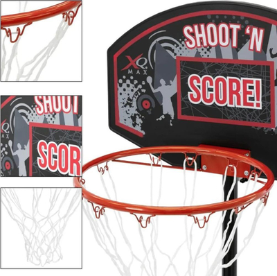 Set basketbolli XQ Max me lartësi të rregullueshme, portativ, deri në 2.5 m, i zi me të kuqe