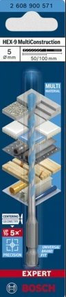 Borë stërvitëse Bosch HEX-9 Multiconstruction, 5mm, 100mm, gri