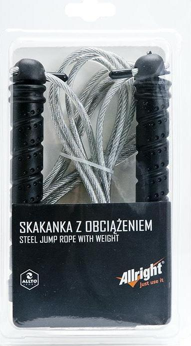 Litar kërcimi Allright FE08067, çelik 300 cm, doreza me peshë 2x100 g, i zi
