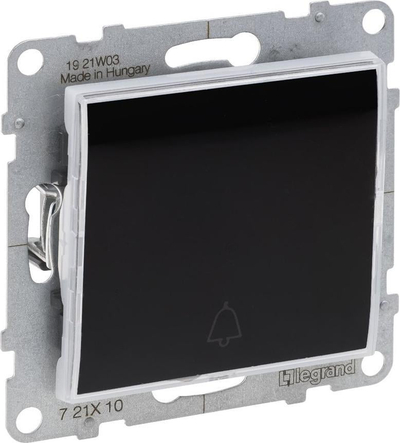 Buton shtypës me ndriçim Legrand SUNO 721410, 6A 250V, terminale automatike, i zi