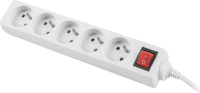 Shirit rryme Lanberg PS1-05E-0300-W, 5 priza, kabllo 3 metra, i bardhë