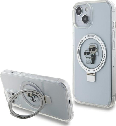 Mbulesë telefoni Karl Lagerfeld iPhone 15, MagSafe, me unazë qëndrimi, e bardhë