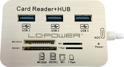 Hub USB C me lexues kartash LC Power LC HUB C CR, 3x USB 3.2, 5 Gbit/s, ngjyrë argjendi