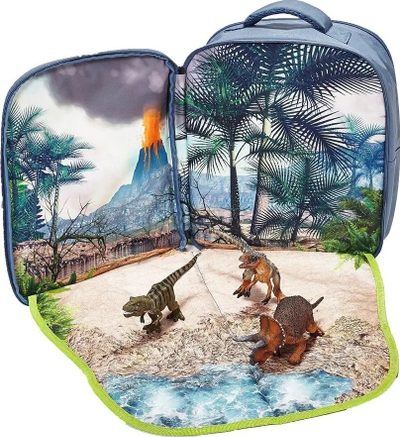 Çantë shpine për kalama MOJO 3D Playscape Dinosaur, me playmat, me 3 figura dinosaurësh, shumëngjyrëshe