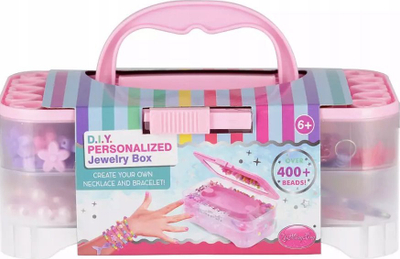 Set aksesorësh për bizhuteri MEGA CREATIVE 543832, mbi 400 rruaza, me kuti me pasqyrë, rozë