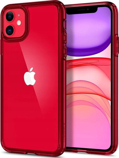 Mbulesë telefoni Spigen Ultra Hybrid për iPhone 11, transparente, me kënde të forcuara, e kuqe