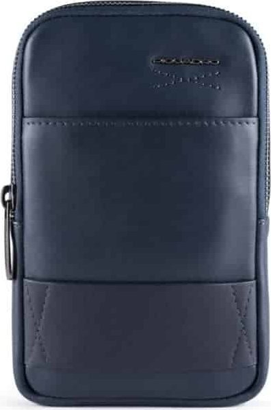 Çantë krahu për telefon Piquadro, lëkurë, 18 x 12 x 2.5 cm, blu e errët
