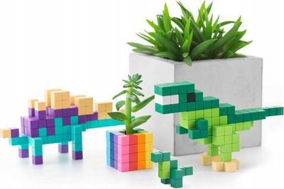Lodër magnetike PIXIO Mini Dinos, blloqe për ndërtim, set për kalamaj, me shumë ngjyra