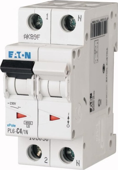 Ndërprerës elektrik Eaton 1P+N, tip D, 4A, 230V AC, 6kA, IP20