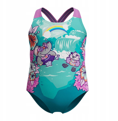 Kостим за капење за девојчиња Infant Girls Learn to Swim Printed Crossback, еластичен, отпорен на хлор, зелен
