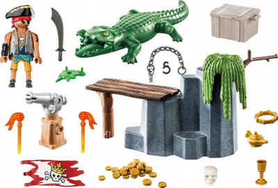 Lodër konstruktore Playmobil Pirates 71473, Starter Pack, pirat me krokodil, shumëngjyrëshe