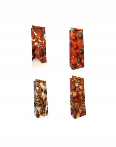 Kese dhurate për shishe, me motive Krishtlindjesh, 12x35x9 cm, e kuqe