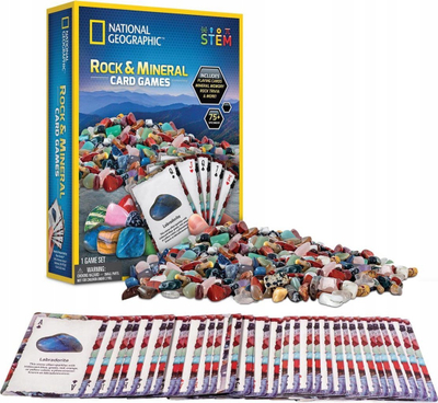 Lojë me letra National Geographic Rock Bingo Gemstone Trivia, 150 gurë e minerale, për kalamaj 8+