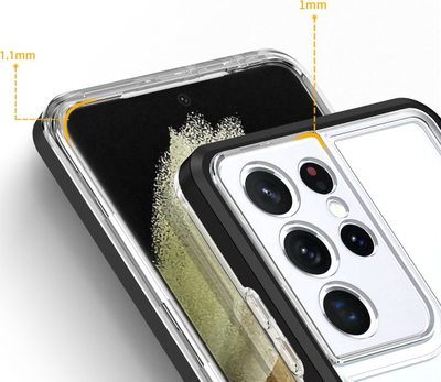 Mbulesë telefoni Samsung Galaxy S23 Ultra, 3 në 1, transparente me kornizë të zezë