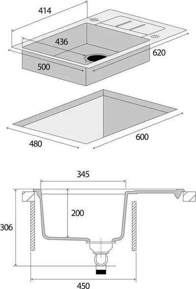 Lavaman graniti Concept DG05C45, për dollap 45 cm, me piklarsë, i zi