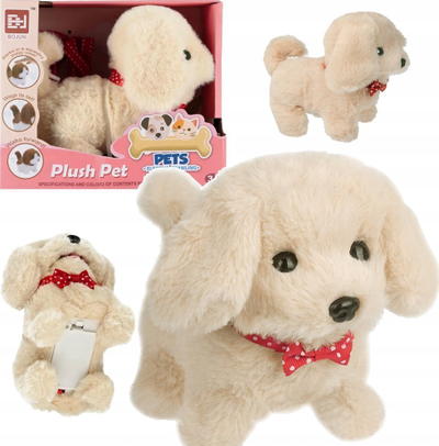 Lodër qen interaktiv Mega Creative Plush Pet, me tinguj, me litar shëtitje, bezhë