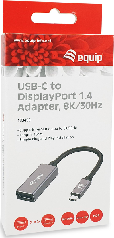 Adaptor USB C në DisplayPort Equip 133493, 8K 30Hz, i zi