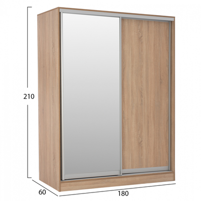 Garderobë HM WARDROBE 2-DOOR, dyer rrëshqitëse, pasqyrë, sonoma oak