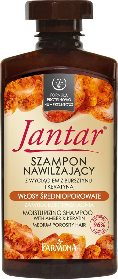 Shampo Farmona Jantar me qelibar & keratinë, për flokë me porozitet mesatar, hidratuese, 330 ml