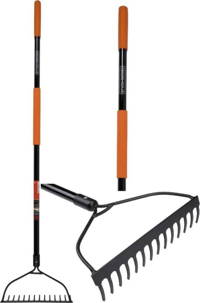 Lopatë kopshti BLACK+DECKER Bow Rake, dorezë fiberglass 150cm, metal, portokalli me të zezë