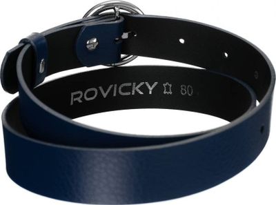 Каиш од кожа за жени Rovicky, 2.7cm, со кружна метална тока, темно сина