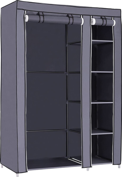 Dolap rrobash portativ SONGMICS Double Canvas Wardrobe, 110 cm, me rafte dhe shinë varëse, gri i errët