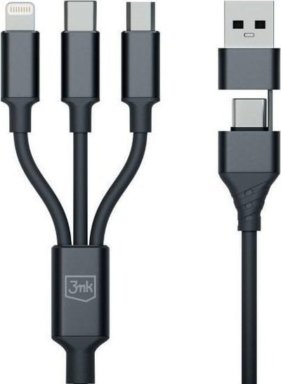 Kabllo USB 3MK Hyper Cable 3in1, 1.5 m, USB-A USB-C në USB-C microUSB Lightning, e zezë