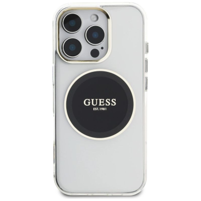 Футрола за телефон Guess IML Metal Colored Circle, MagSafe, за iPhone 16 Pro, проѕирна