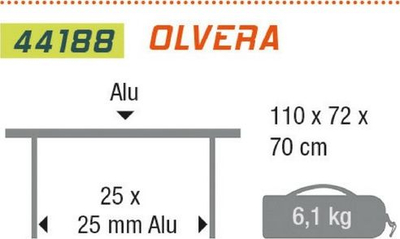 Tavolinë kampingu High Peak Olvera, 110 x 72 x 70 cm, alumini, ngjyrë argjend