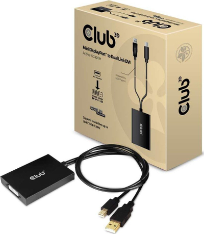Активен адаптер CLUB3D Mini DisplayPort во Dual Link DVI D, 4K, црн