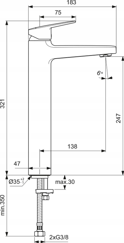 Rubinet lavamani Ideal Standard Ceraplan H250 Bd236aa, i lartë, njëlevësh, krom