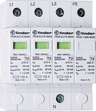 Mbrojtës nga mbingarkesa Finder 7P.24.8.275.0020, tip 2, 275V, i bardhë