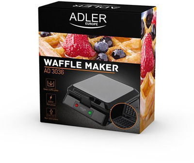 Pajisje për waffle Adler AD 3036, 1500 W, e zezë/argjendtë