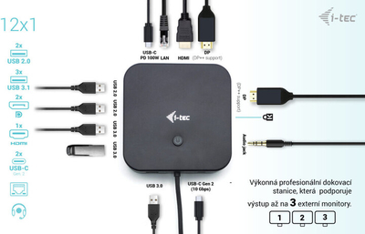 Stacion docking i-tec USB-C, 3x Display, LAN, PD 100W + karikues universal i-tec 12 W
