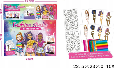Set kreativ Fashion Studio Foil Transfer Art, 12 letra metalike, 8 fletë me modele, shumëngjyrësh