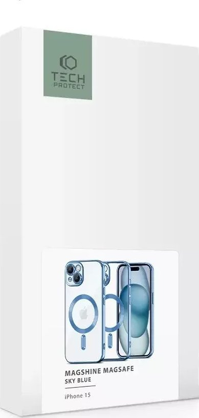 Kuti mbrojtëse Tech-Protect MagShine MagSafe për iPhone 15, transparente, blu e çelët