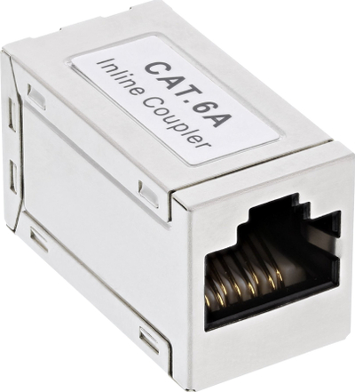 Adaptor rrjeti InLine Cat.6A, 2x RJ45 F F, i blindum, metalik, argjendtë