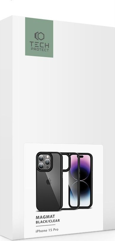 Mbulesë telefoni Tech-Protect Magmat për iPhone 15 Pro, TPU edhe polikarbonat, transparente me kornizë të zezë