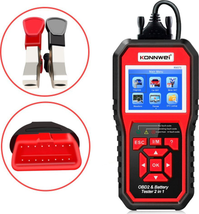 Skaner OBD2 dhe tester baterie Konnwei KW870, 6–12V, ekran 2.4", i zi